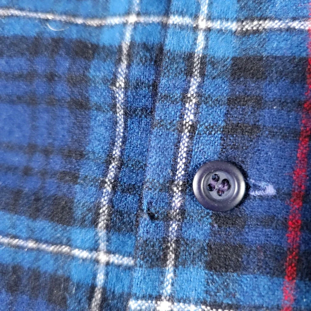 Pendleton Flannel Shirt Mens L Blue Plaid Wool  Tartan Made in USA Loop Collar‎